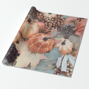 Papel De Presente Pumpkin Vintage Antiga Cinza Laranja Fall Art