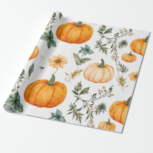 Papel De Presente Pumpkin Watercolor Fall & Autumn Thankiness