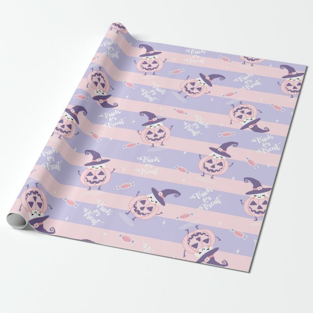 Papel De Presente Pumpkins bonitinho de Halloween e Padrão de Chapéu (Desenrolado)