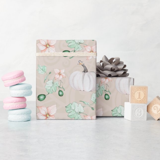 Papel De Presente Pumpkins Branco Padrão de Arte de Aquarela