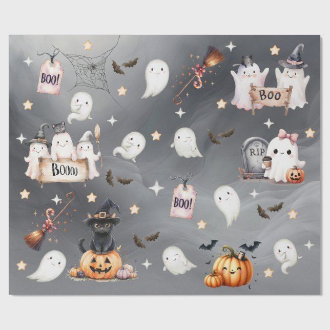 Papel De Presente Pumpkins da bruxa do Halloween encantadora (Aberto)