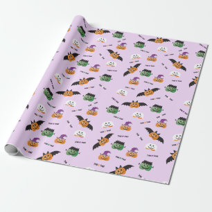 Papel De Presente Pumpkins De Halloween No Padrão De Figurinos Roxo