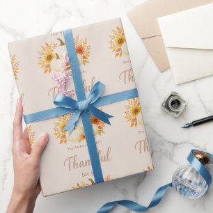 Papel De Presente Pumpkins de queda e girassóis   Ação de Graças Ele