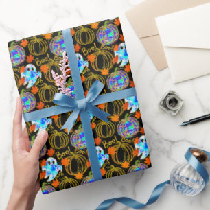 Papel De Presente Pumpkins e Autumn deixam a folha dourada