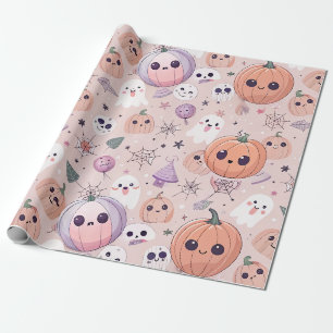 Papel De Presente Pumpkins e Fantasmas bonitos do Halloween de rosa 