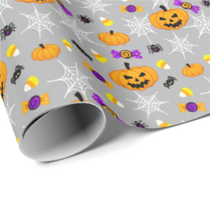 Papel De Presente Pumpkins e Padrões das Aranhas do Halloween
