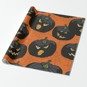 Papel De Presente Pumpkins preto no Dia das Bruxas em Laranja