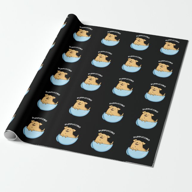 Papel De Presente Pup-puccino Funny Doggy Cappuccino Pun Dark BG (Desenrolado)