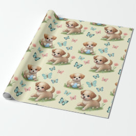 Papel De Presente Puppies and Butterflies Pattern Baby
