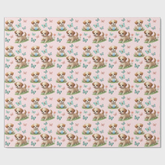 Papel De Presente Puppies and Butterflies Pattern Baby Bib