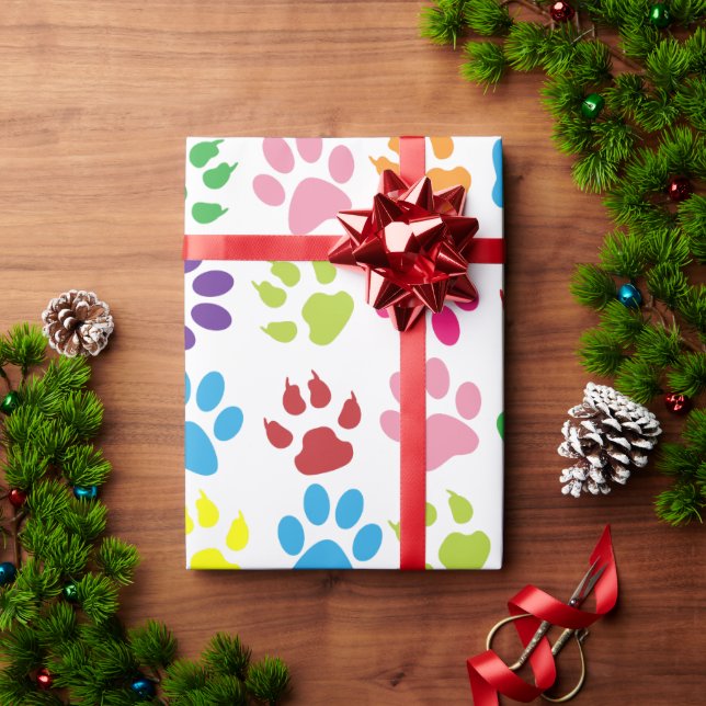 Papel De Presente puppy dog paws tracks art pattern (Presente de Natal)