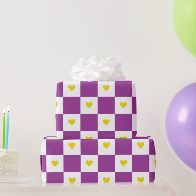 Papel De Presente Purple And Yellow Heart  (Presentes para festas)