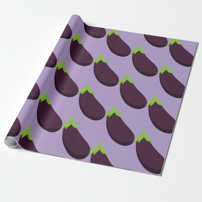 Papel De Presente Purple Aubergine Eggplant Food Pattern (Desenrolado)