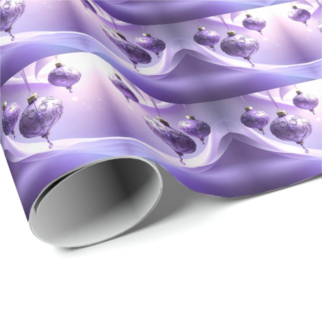 Papel De Presente Purple Christmas Ball Holiday Wrapping Paper (Ponta do rolo)