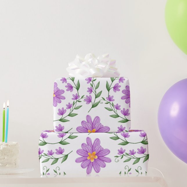 Papel De Presente Purple Floral (Presentes para festas)