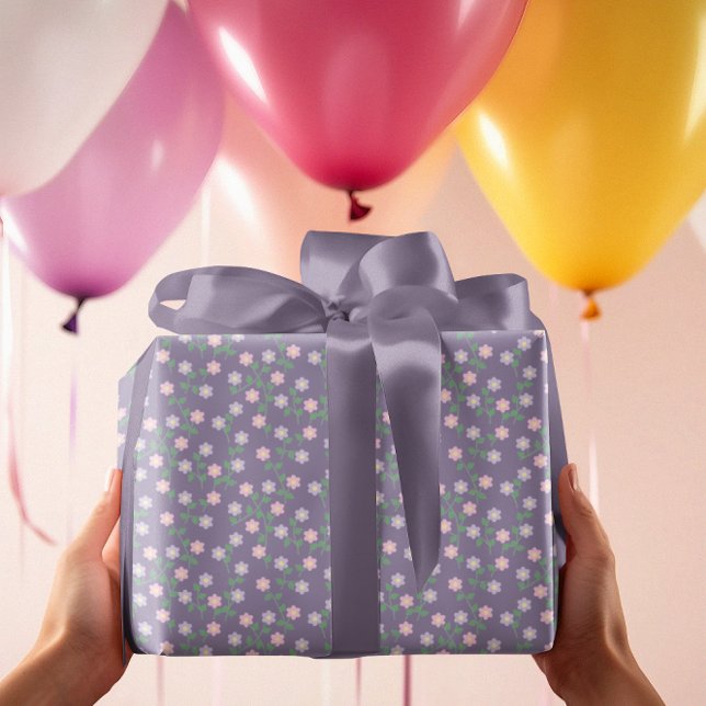 Papel De Presente Purple Floral Birthday (Criador carregado)