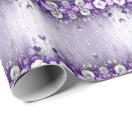 Papel De Presente Purple Flowers with Dangling Pearls Wrapping Paper