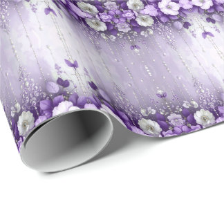 Papel De Presente Purple Flowers with Dangling Pearls Wrapping Paper