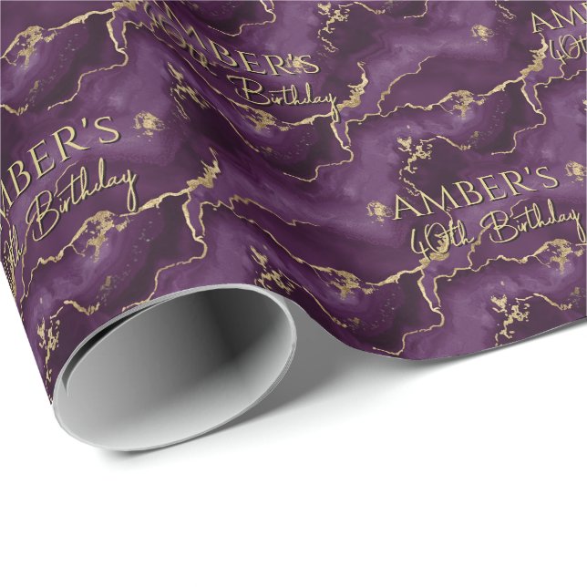 Papel De Presente Purple Gold Abstract Marble Design (Ponta do rolo)