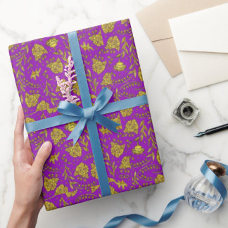 Papel De Presente Purple & Gold Floral Wrapping Paper