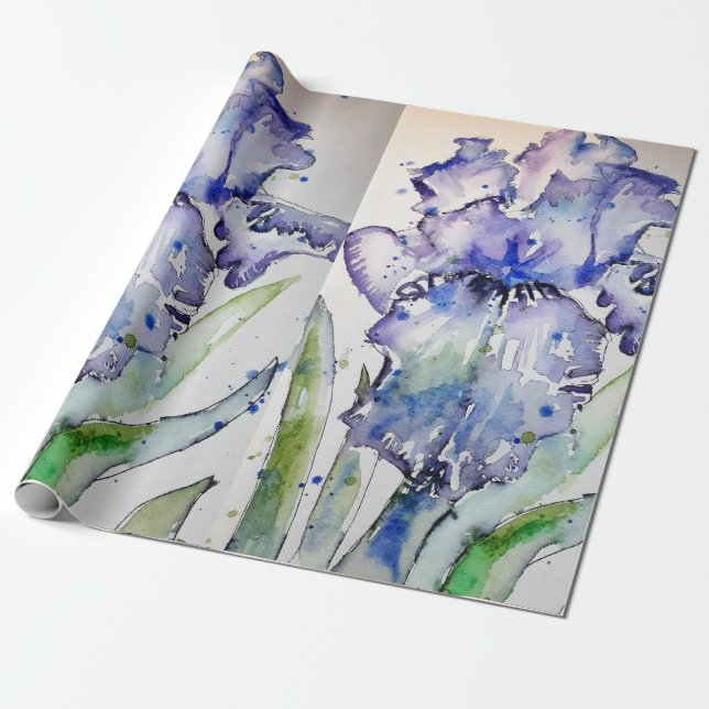 Papel De Presente Purple Iris irai flores Molho de Aquarela (Desenrolado)