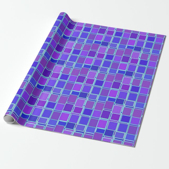 Papel De Presente Purple Mosaic Squares Tile Pattern (Desenrolado)