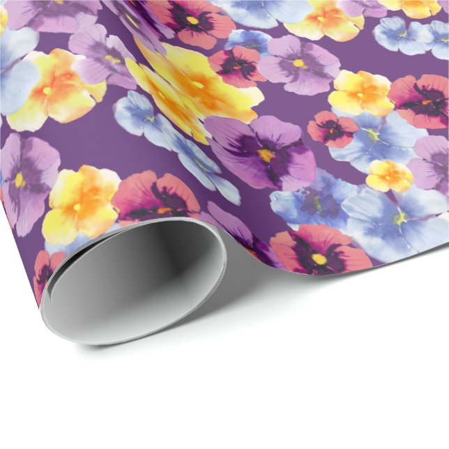 Papel De Presente Purple Pansies Hand-Illustrated Boho Floral (Ponta do rolo)