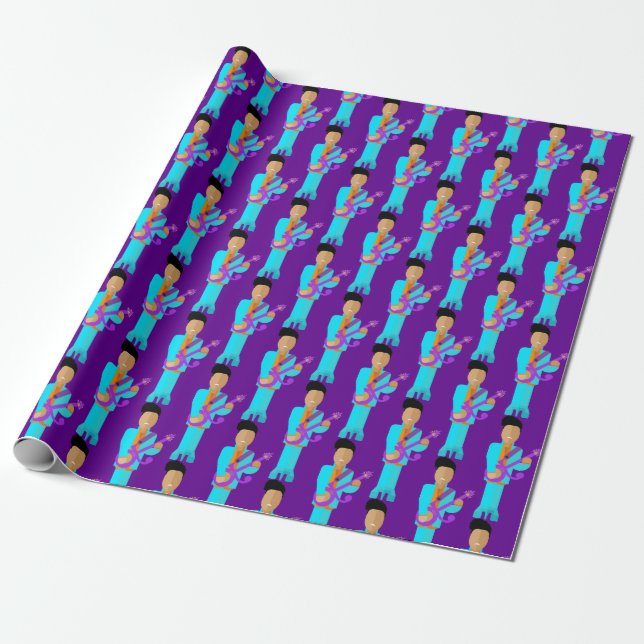 Papel De Presente Purple Pixie – Funk Legend Pattern Wrapping Paper (Desenrolado)