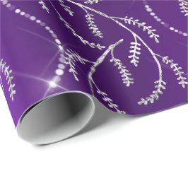 Papel De Presente Purple Plum Sparkly Laurel Silver Diamantes