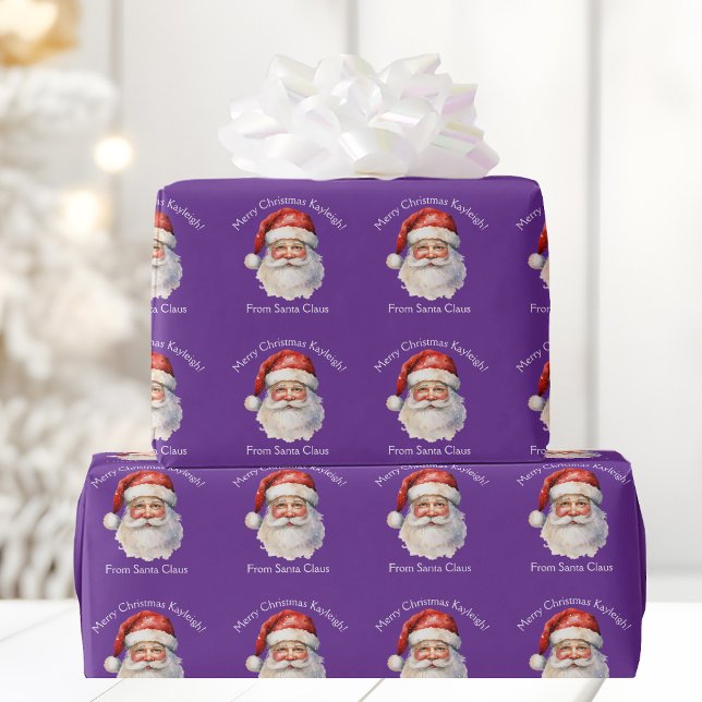 Papel De Presente Purple Santa Claus Cute Personalized Christmas (Criador carregado)
