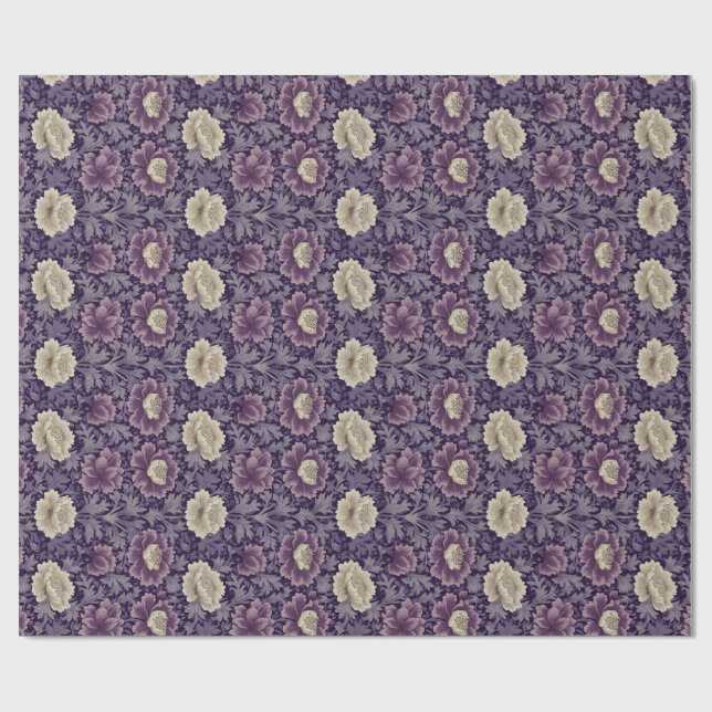 Papel De Presente Purple William Morris Style Floral (Aberto)