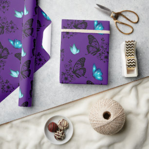 Papel De Presente Púrpura De Borboleta Floral Cuta