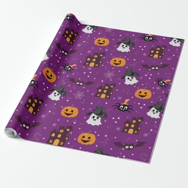 Papel De Presente Púrpura de Padrão de Halloween (Desenrolado)