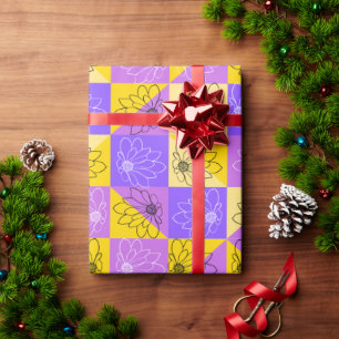 Papel De Presente Púrpura e ouro, padrão floral sem costura