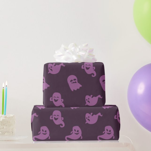 Papel De Presente Púrpura Luz Fantasmas Escuros Halloween Roxo (Presentes para festas)