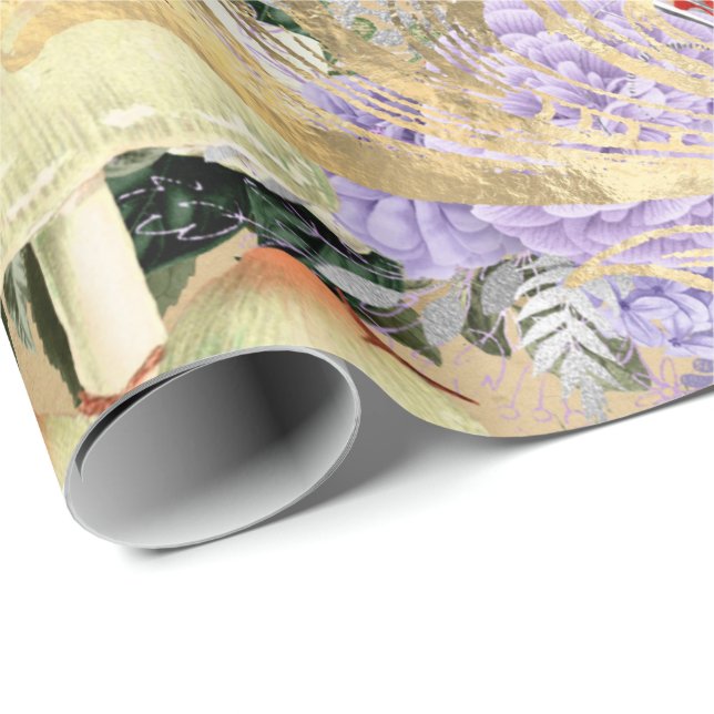 Papel De Presente Púrpura Marsala-de-muçulmano Antiguo-Dourado-Rosa  (Ponta do rolo)