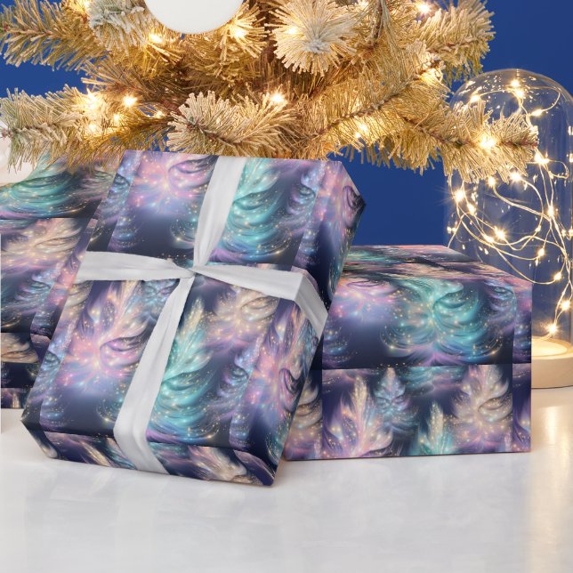Papel De Presente Púrpura Rosa Verde Azul Árvores Modernas Natal (Feriados)