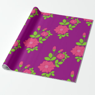 Papel De Presente Púrpura, sem costura, com flores cor-de-rosa e ver