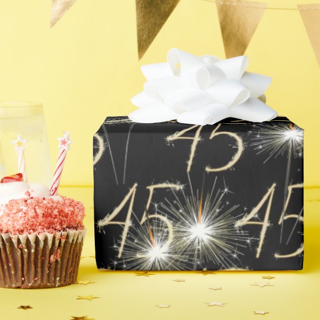 Papel De Presente Purpurinas Douradas para 45º Aniversário (Festa de aniversário)