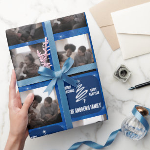 Papel De Presente Purpurpurina geométrico azul de foto familiar de d