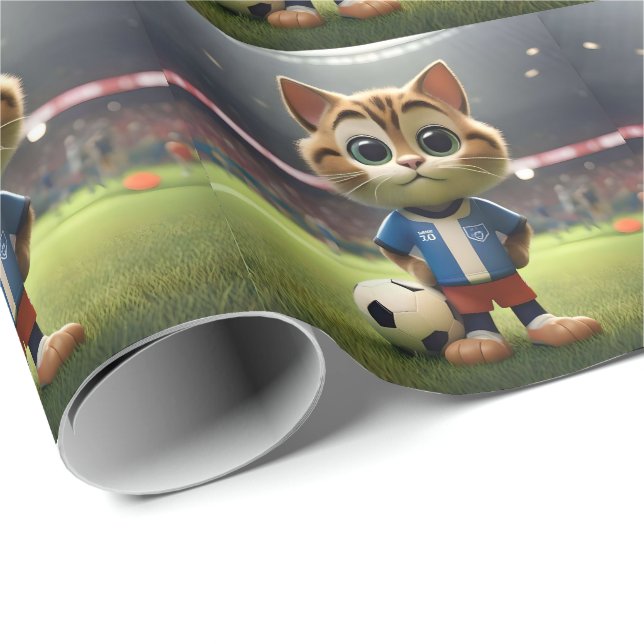 Papel De Presente "Purr-fect Striker: O Gato De Futebol 3D" (Ponta do rolo)