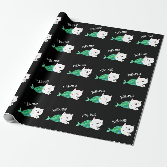 Papel De Presente Purr-Maid Gatinho Engraçado Sereia Pun Dark BG (Desenrolado)