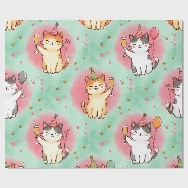 Papel De Presente Purrfect Party Cats – Festive Celebration Pattern (Aberto)