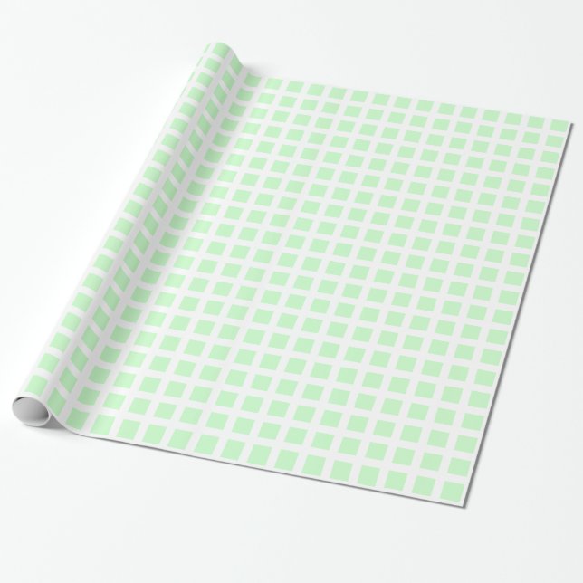 Papel De Presente Quadrados 02 - Verde-Fantasma em Branco (Desenrolado)