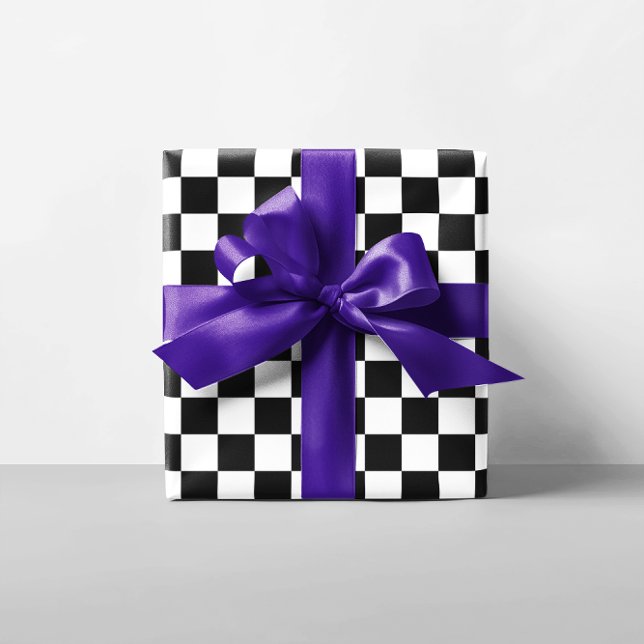 Papel De Presente Quadrados brancos e negros marcados (White and Black Checkered Squares Wrapping Paper)