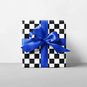 Papel De Presente Quadrados Checkered preto e branco