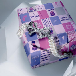 Papel De Presente Quadrados de Aniversário Fofos – Padrão Moderno Ro