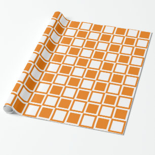 Papel De Presente Quadrados de Mod em Laranja