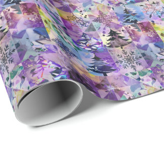 Papel De Presente Quadrados de Remendo Roxos Padrão de Árvore de Nat