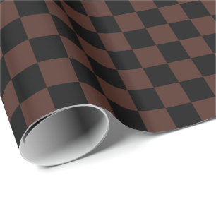 Papel De Presente Quadrados de Xadrez Marrom e Preto